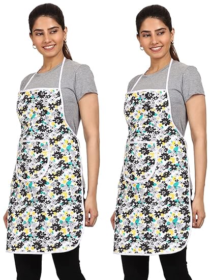 JMi Floral Print Cotton Fabric Waterproof Apron For Women With Front Multi Purpose Pocket For Kitchen, Cooking, Dusting, Home.