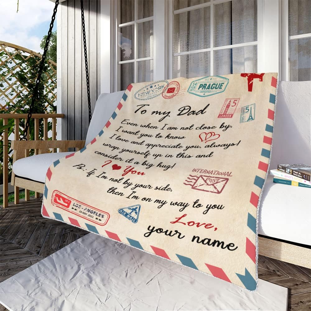 Personalized Air Mail Letter to My Dad Throw Blanket, I Love You Blankets, Gift to My Dad Blanket from Daughter, Custom Gift to My Mom from Son, Grandson, Customized Name