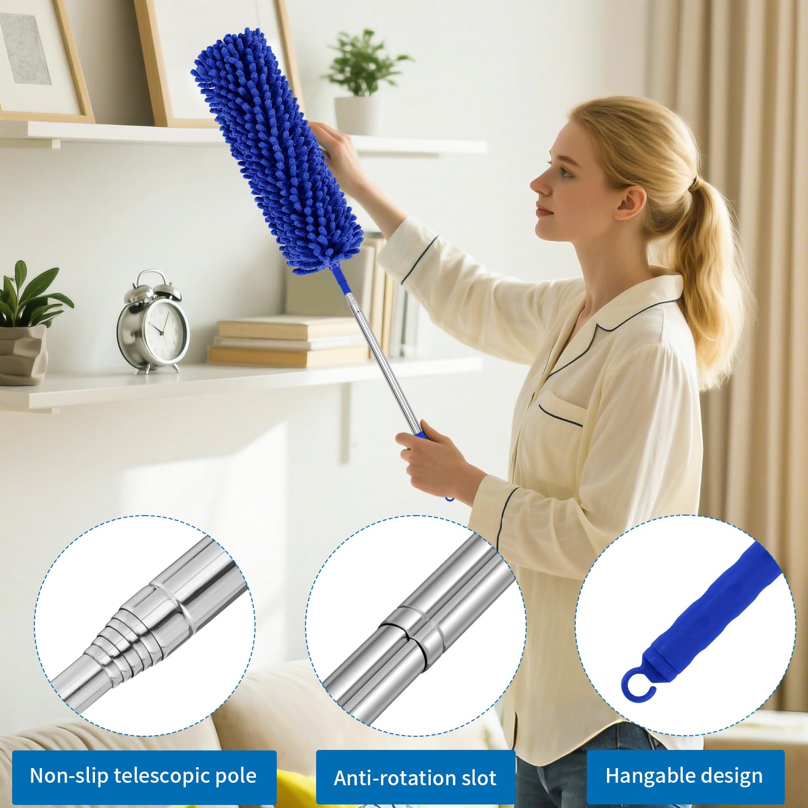 Microfiber Feather Duster For Cleaning With Telescopic Extension Pole Long Upto 100 Inches 2853525107697 - View #5