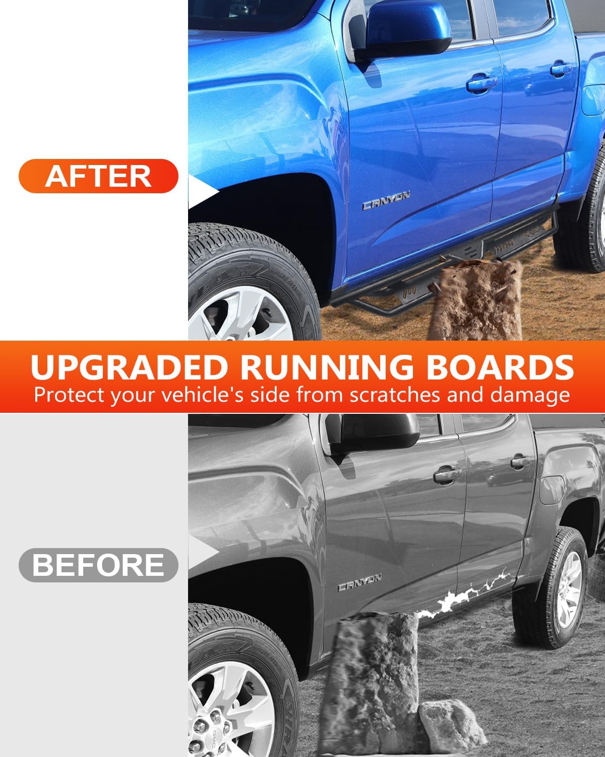 Running Boards for Silverado Double Cab, Drop Side Step Steel Nerf Bar Compatible with Chevy Silverado/GMC Sierra 1500 2007-2018, 2007-2019 Silverado/Sierra 2500HD/3500HD