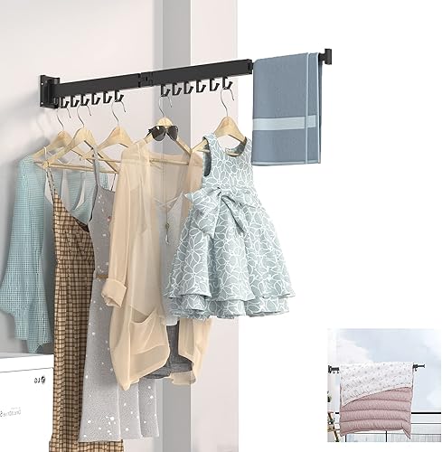 PLKO Escurridor retráctil de ropa, colgadores de ropa montados en la pared, ahorrador de espacio para balcón, lavandería, baño, patio y dormitorio