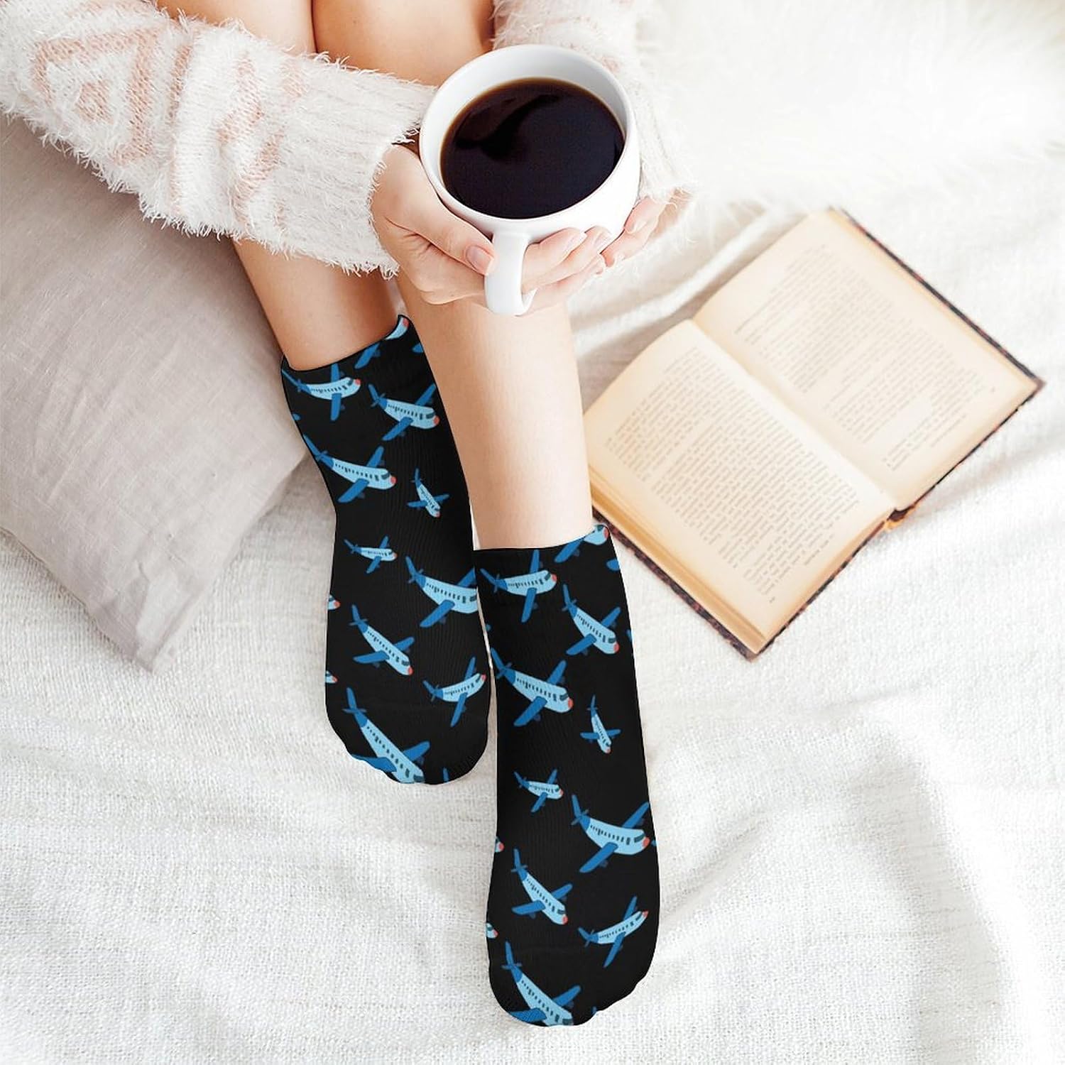 Cartoon Airplane Breathable Ankle Socks 1 Pairs Fashion Athletic Low Cut Sock 3.7 × 7.9 Inches