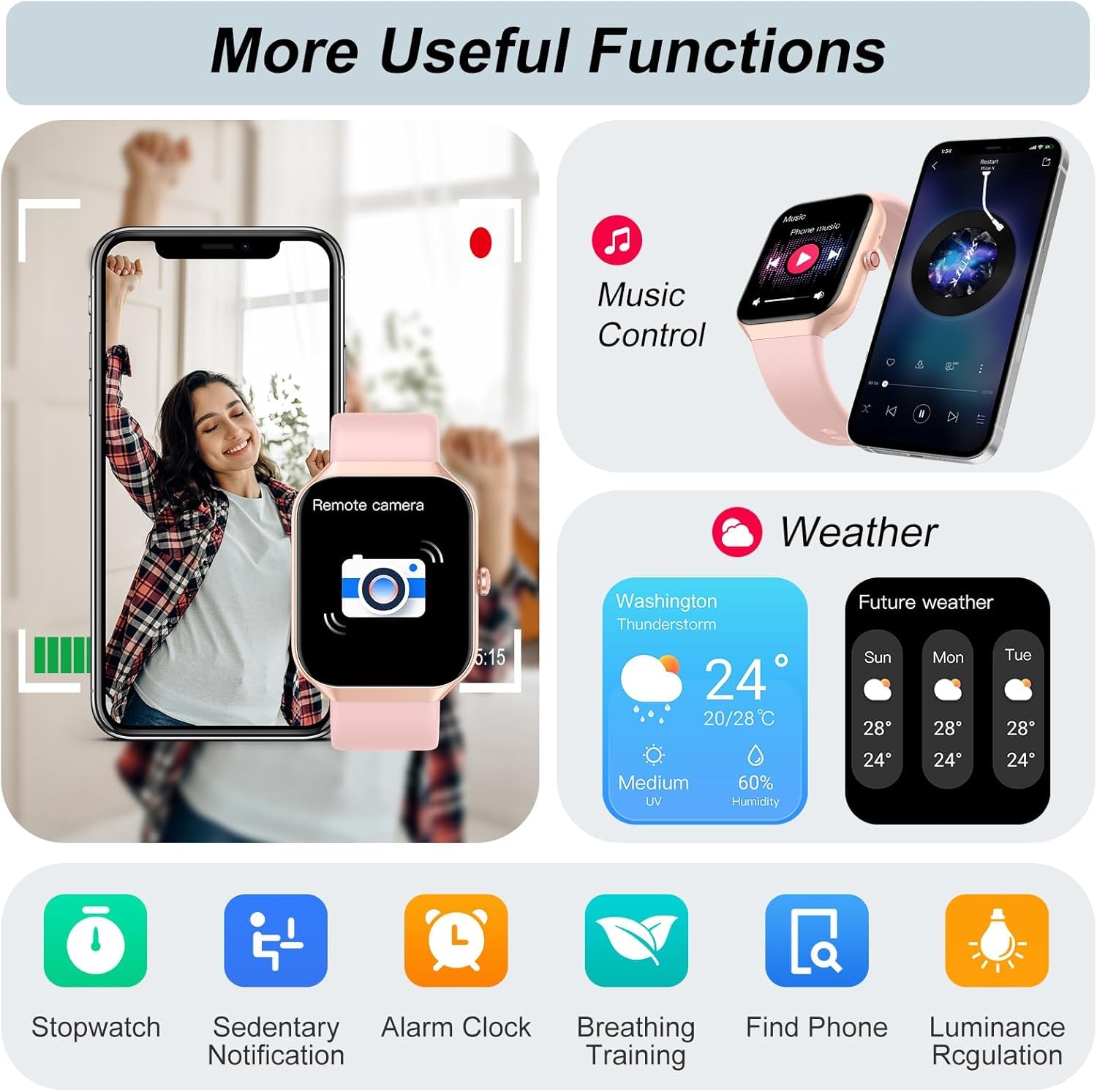 Reloj Inteligente Mujer, 1,96" HD, 100+ esferas, Llamadas Bluetooth, IP68 | Smartwatch deportivo con 100+ modos, pulsómetro, monitor de sueño, 300mAh, SpO2, avisos WhatsApp, GloryFit, música y cámara