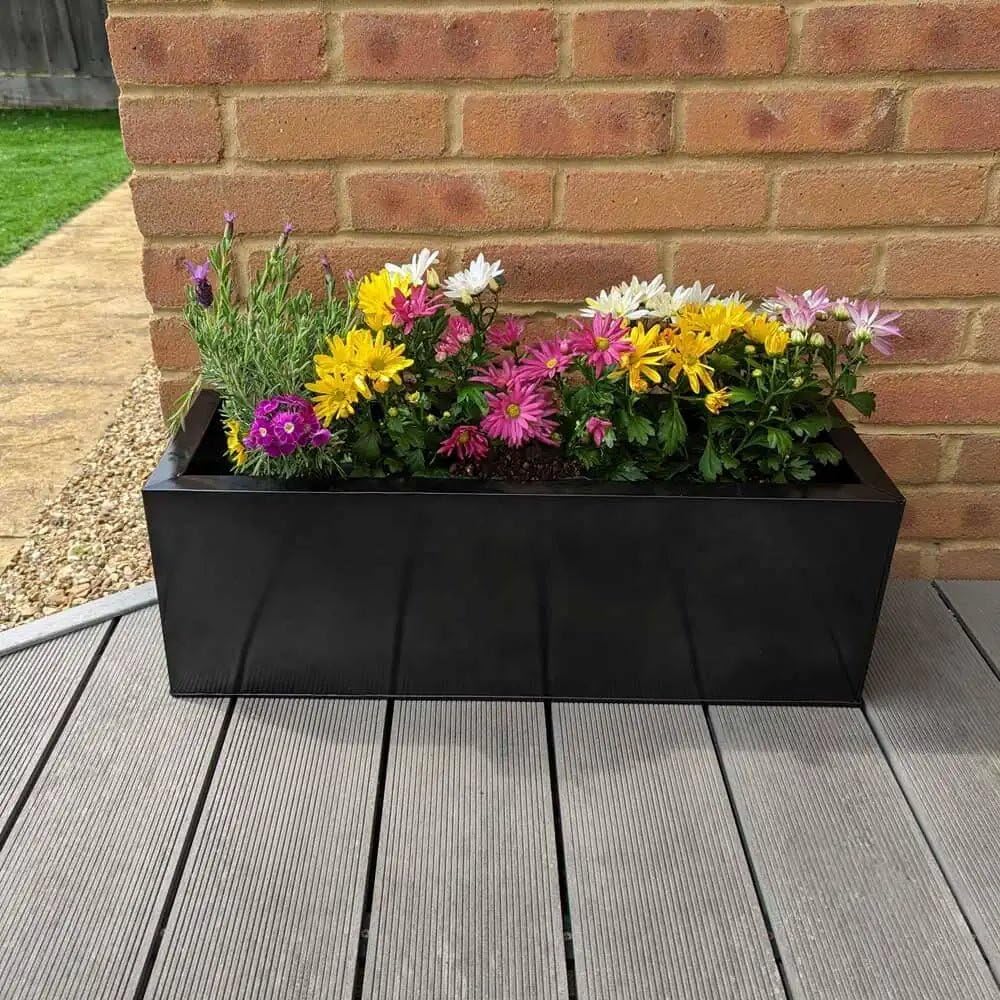 Tulipy 1.2m/1m/75cm/70cm Zinc Galvanised Trough Planter | No Assembly Needed | Lightweight (Platinum Black, L70cm x W24cm x H24cm)