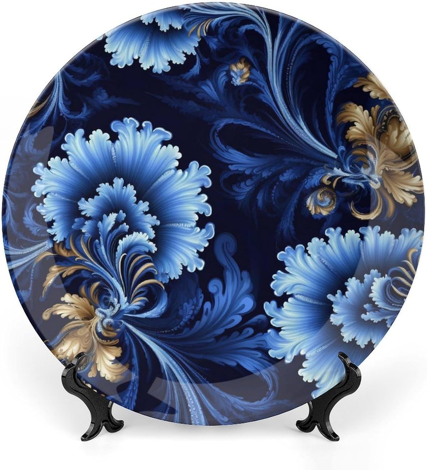 Bone China Decorative Plates Classic Blue Ceramic Decorative Plate Wall Decor with Display Stand Ceramic Ornaments for Wall Hanging Decoration