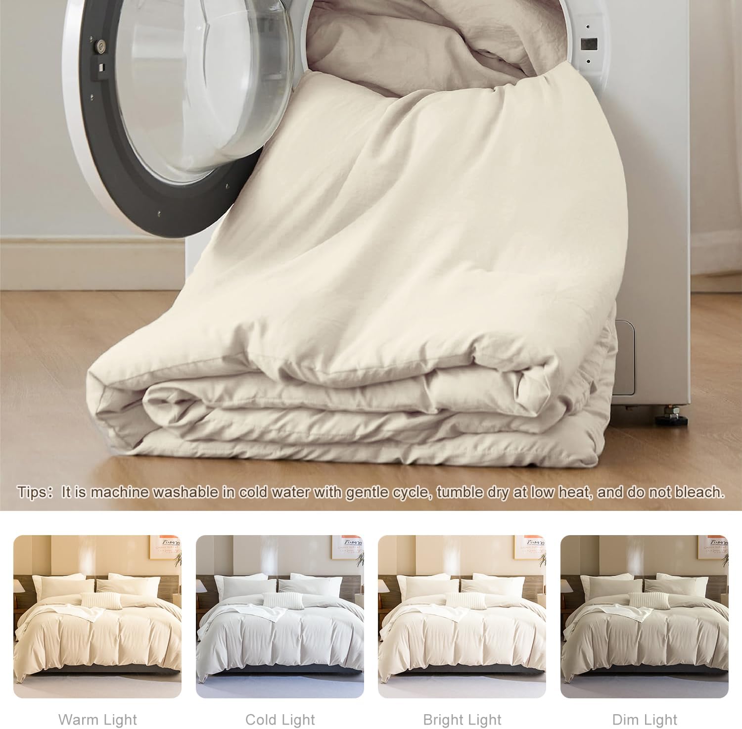 CozyTide Wheat Comforter Set for Queen Bed(90x90 Inch), 3 Pieces Cotton Bedding Comforters & Sets, Soft Solid Lightweight Fluffy Queen Bedding Set for All Season