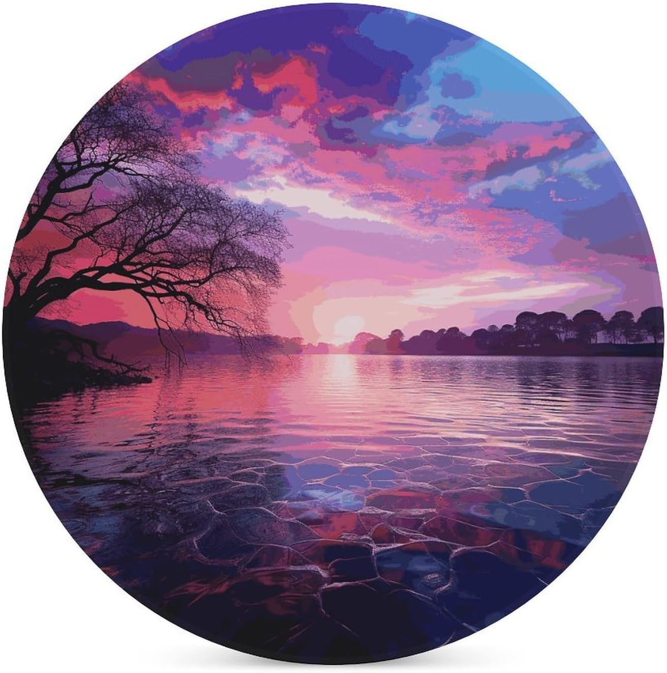 Purple Sunset on Water Coasters for Drinks Absorbing Round Ceramic Stone Coaster with Cork Base Coffee Cup Beverage Table Cup Mat Modern Style Bar Coaster Set for Home Decor