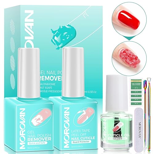Morovan Kit removedor de esmalte de gel para quitar uñas juego de removedor de esmalte de uñas con cinta de látex líquido para despegar con