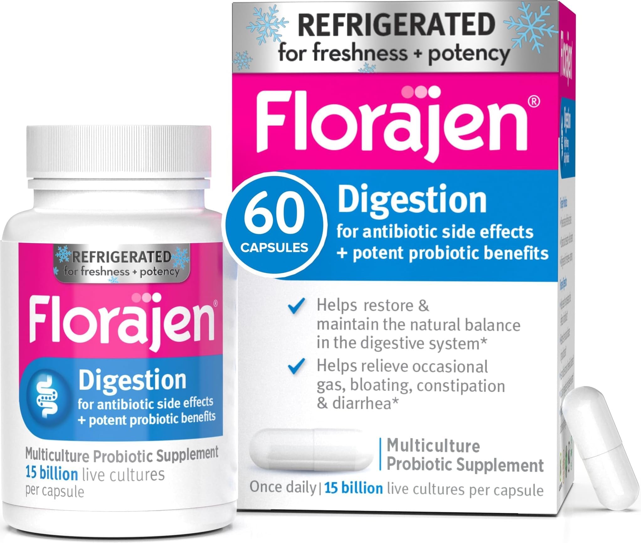 Florajen Digestion Probiotic, Advanced Relief, 60 Capsules
