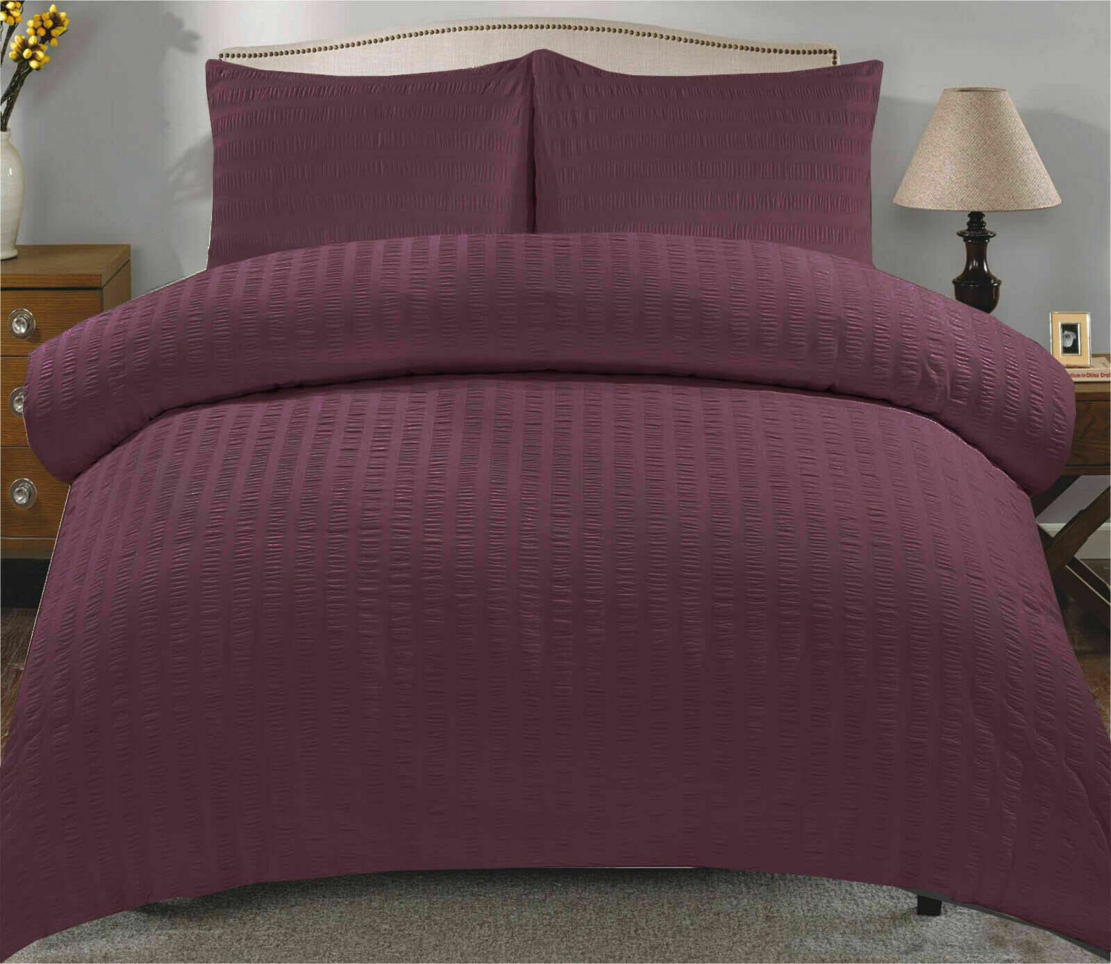 Kd Home Everything You Need Purple Seersucker Duvet Quilt Cover Set With Matching Pillowcases, Ultra Soft Cosy Polycotton Stripe Design, Easy Care & Machine Washable (, Double)