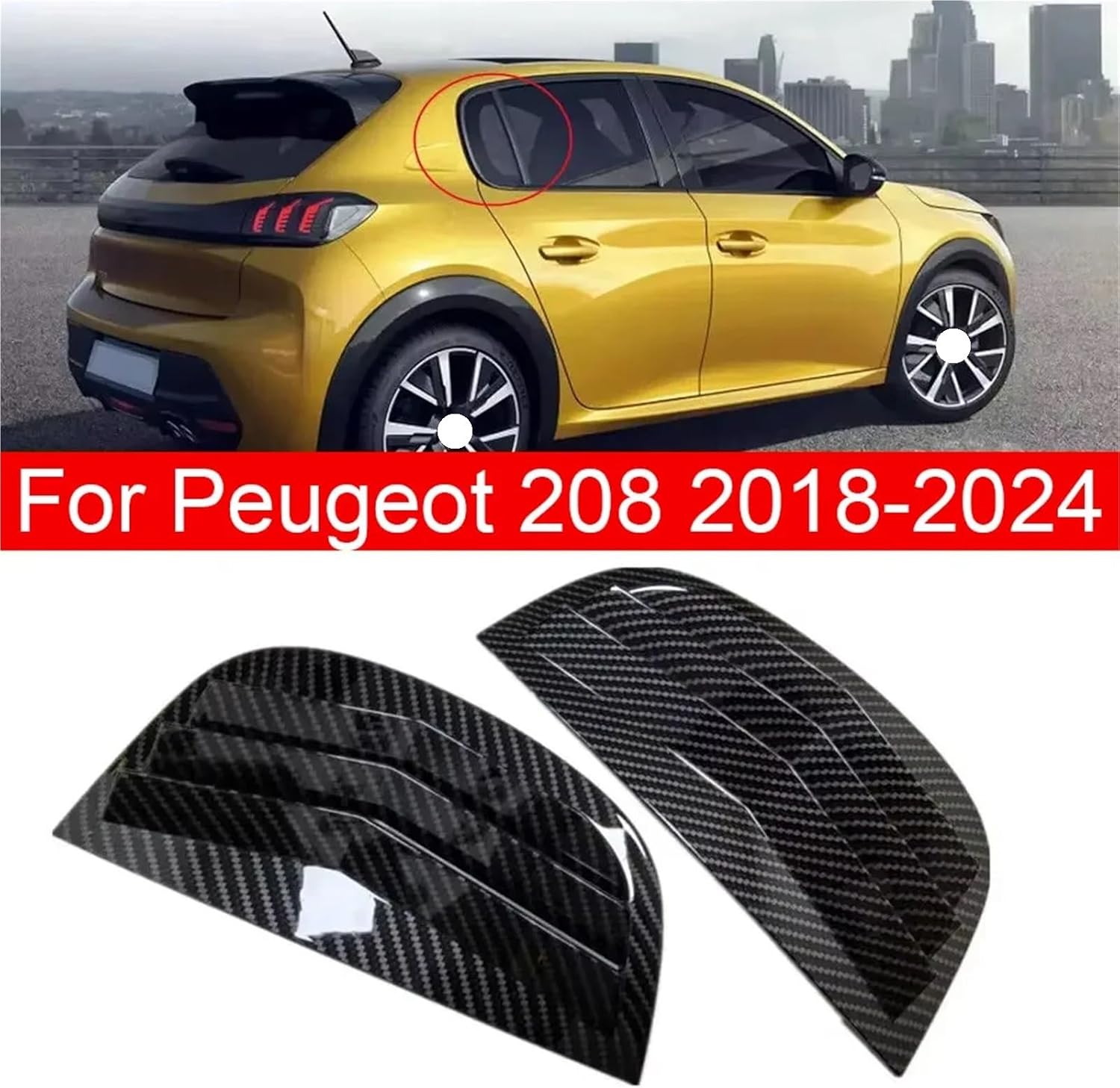 for Peugeot 208 2018 2019 2020 2021 2022 2023 2024 Car Rear Louver Window Side Shutter Cover Trim Sticker Vent Scoop Carbon ABS(Gloss Black)