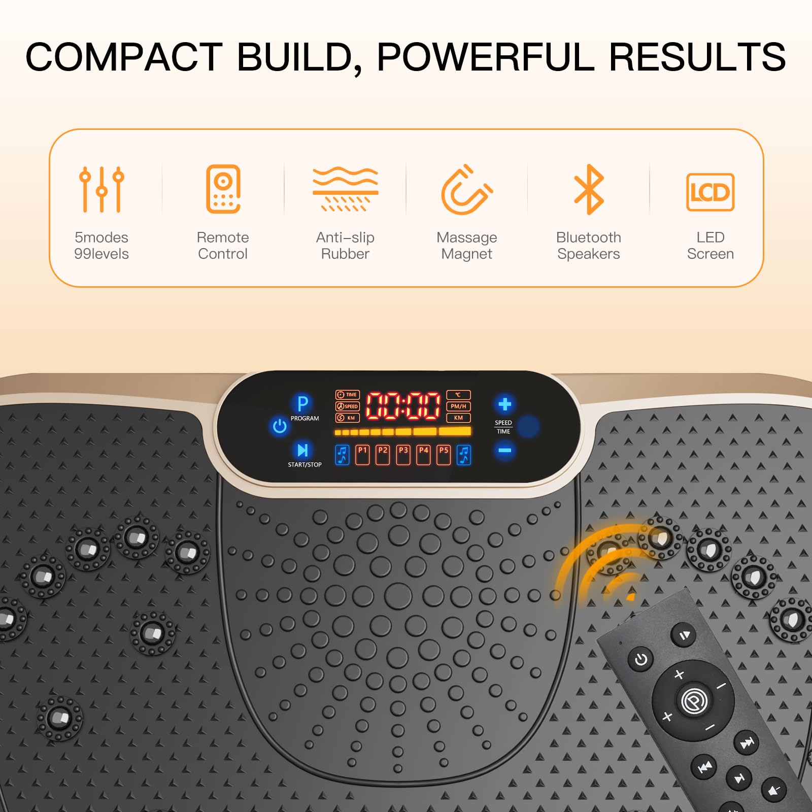 Dripex Vibrationsplatte, 3D Trainingsgerät mit 99 Vibrationsstufen, Fitnessgeräte für Zuhause, Ganzkörpertraining und Muskelaufbau, 5 Trainingsprogramme, Bluetooth Lautsprecher, Trainingsbänder