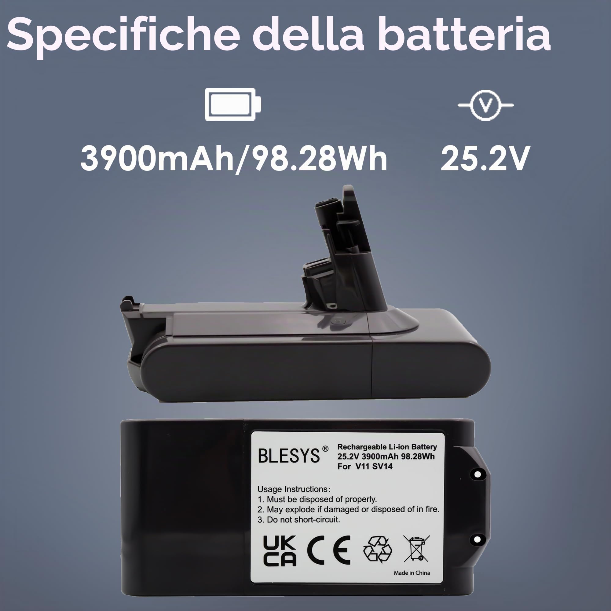 BLESYS Batteria di ricambio per Dyson aspirapolvere V11 (SV14), Fissaggio a vite