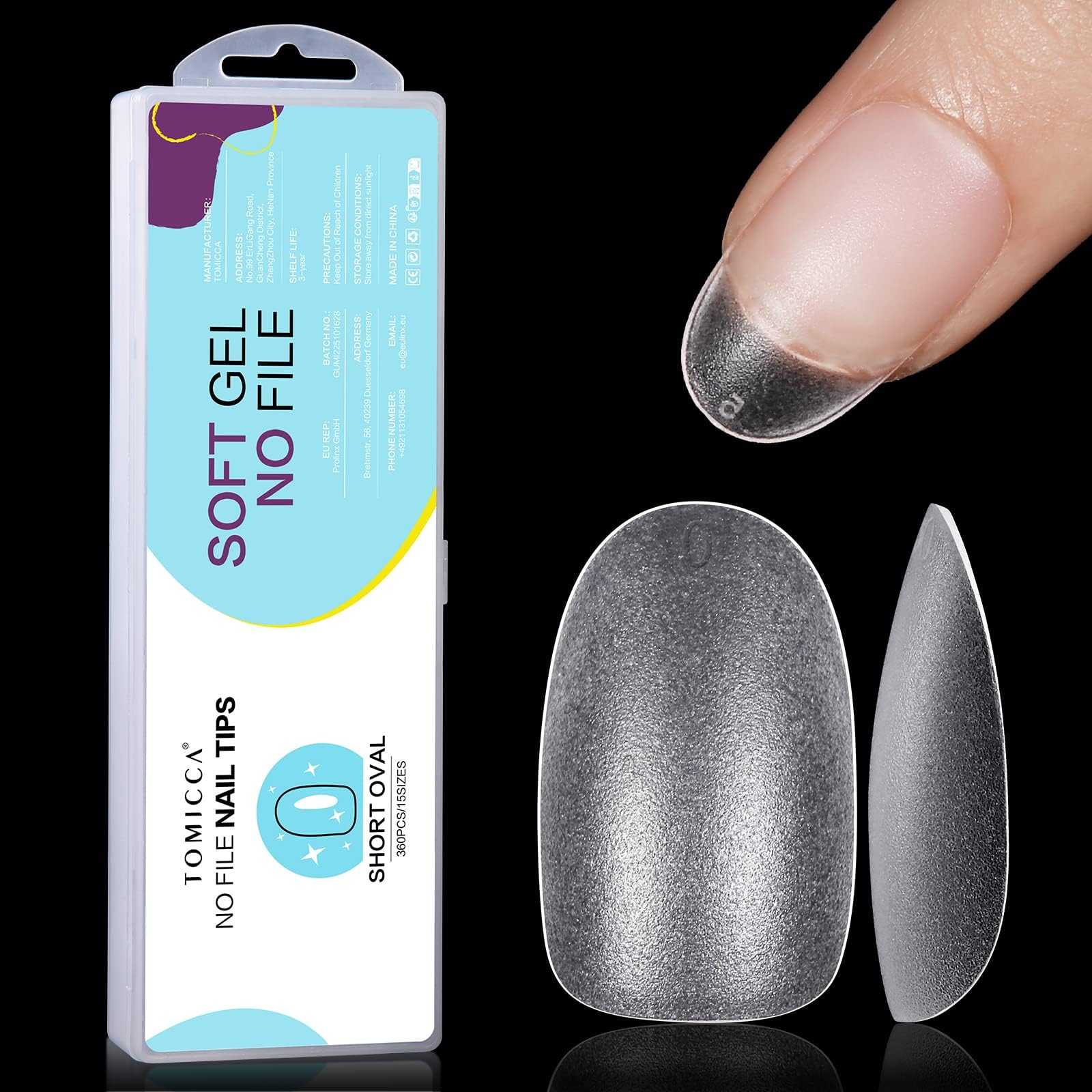 Short Oval Nail Tips - 360pcs No File Soft Gel Nail Tips, Matte Full Cover Tips for Acrylic & Soak Off Extensions, 15 Sizes Salon & Home DIY Kit