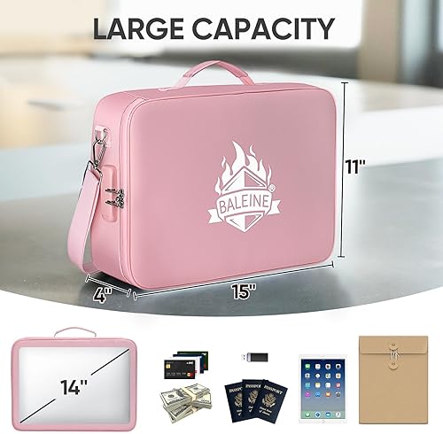 Miniatura 3 de BALEINE Caja de documentos ignífuga con cerradura, bolsa portátil ignífuga para documentos, caja organizadora de archivos para documentos