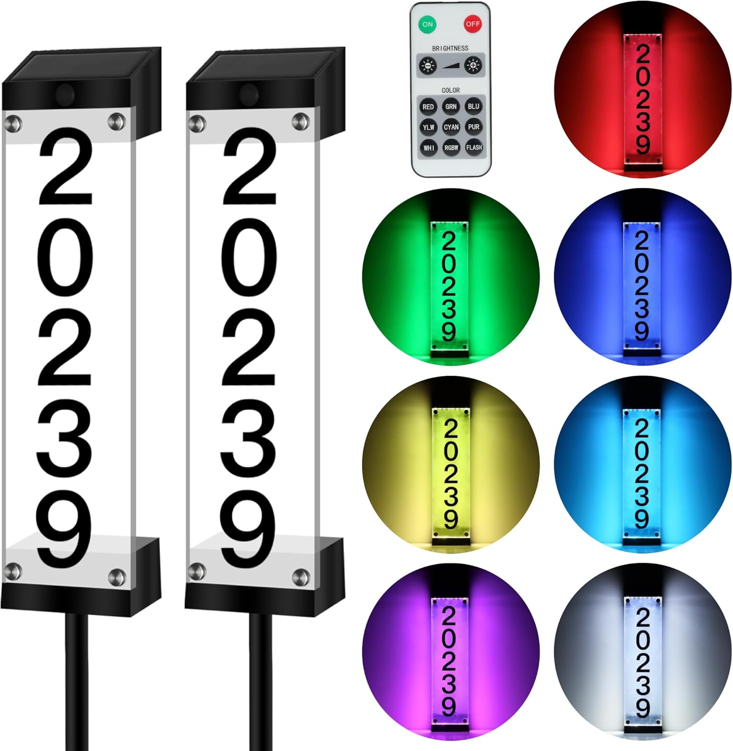 Solar House Numbers for Outside, Solar Address Signs for Yard with Stakes Waterproof Lighted House Number Sign, Solar Powered LED Address Plaque Solar House Numbers for House Mailbox Street（2PCS）