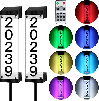 Solar House Numbers for Outside, Solar Address Signs for Yard with Stakes Waterproof Lighted House Number Sign, Solar Powered LED Address Plaque Solar House Numbers for House Mailbox Street2PCS