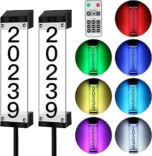 Solar House Numbers for Outside, Solar Address Signs for Yard with Stakes Waterproof Lighted House Number Sign, Solar Powered LED Address Plaque Solar House Numbers for House Mailbox Street（2PCS）
