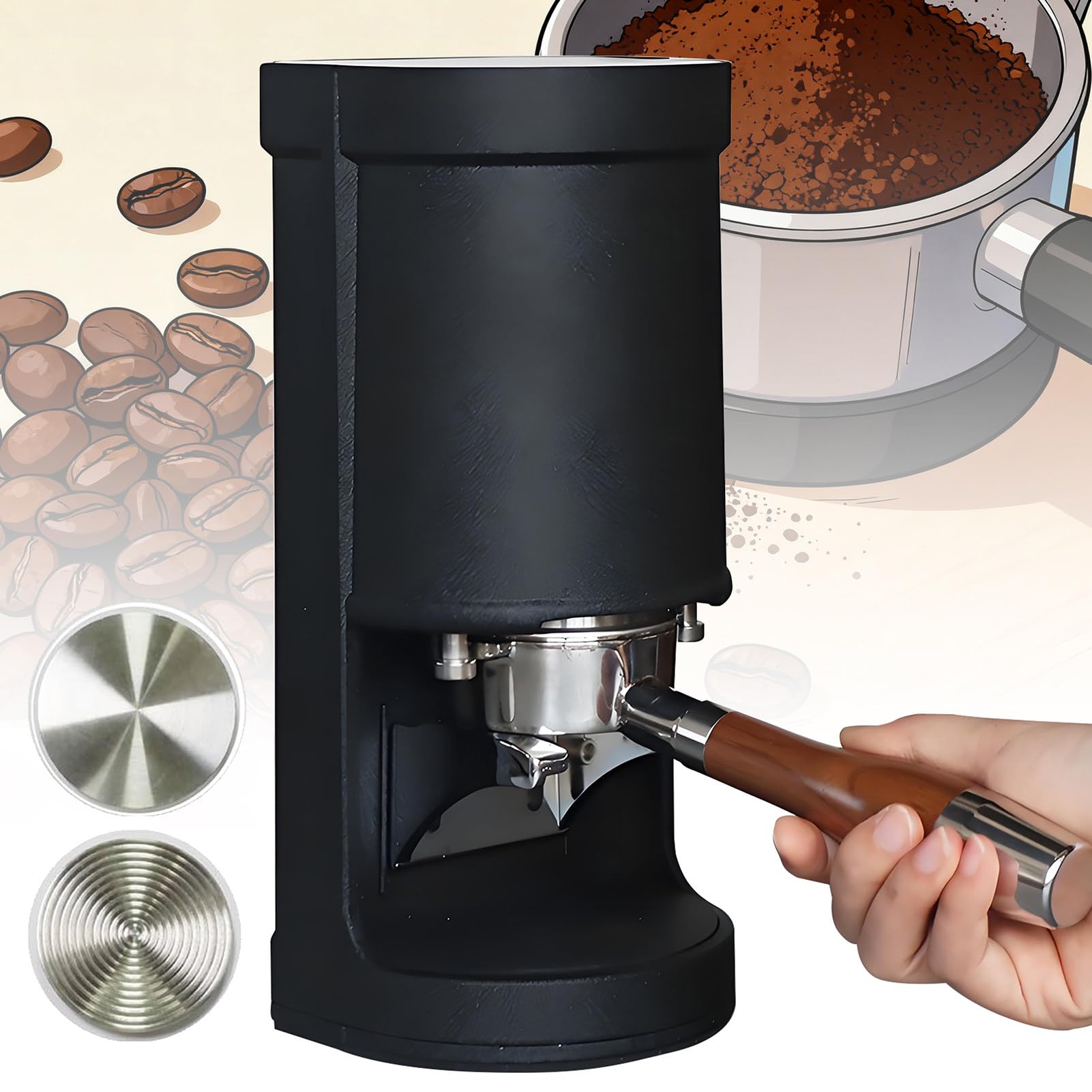 Pressino Elettrico per caffè Espresso,Adatto a Diversi Portafiltri & caffè Macinato,Regolazione Pressione 5-30kg,1-3 Impostazioni di Pressatura,Pressino per caffè 58mm Black