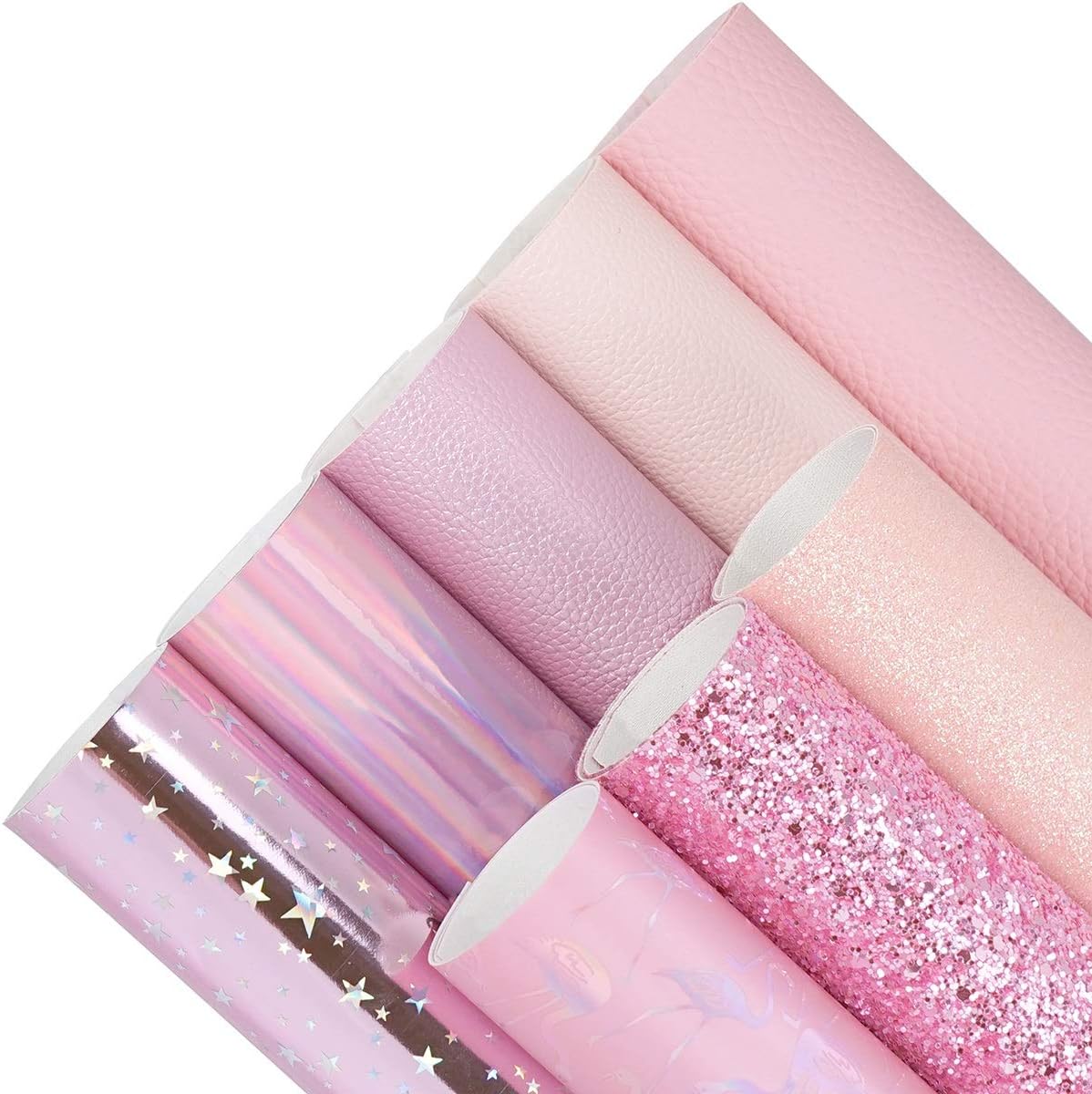 8 Pieces 8x12 Inch Pink Series Faux Leather Sheets Including 7 Kinds Leather Sheets for Leather Bows and Earrings Making