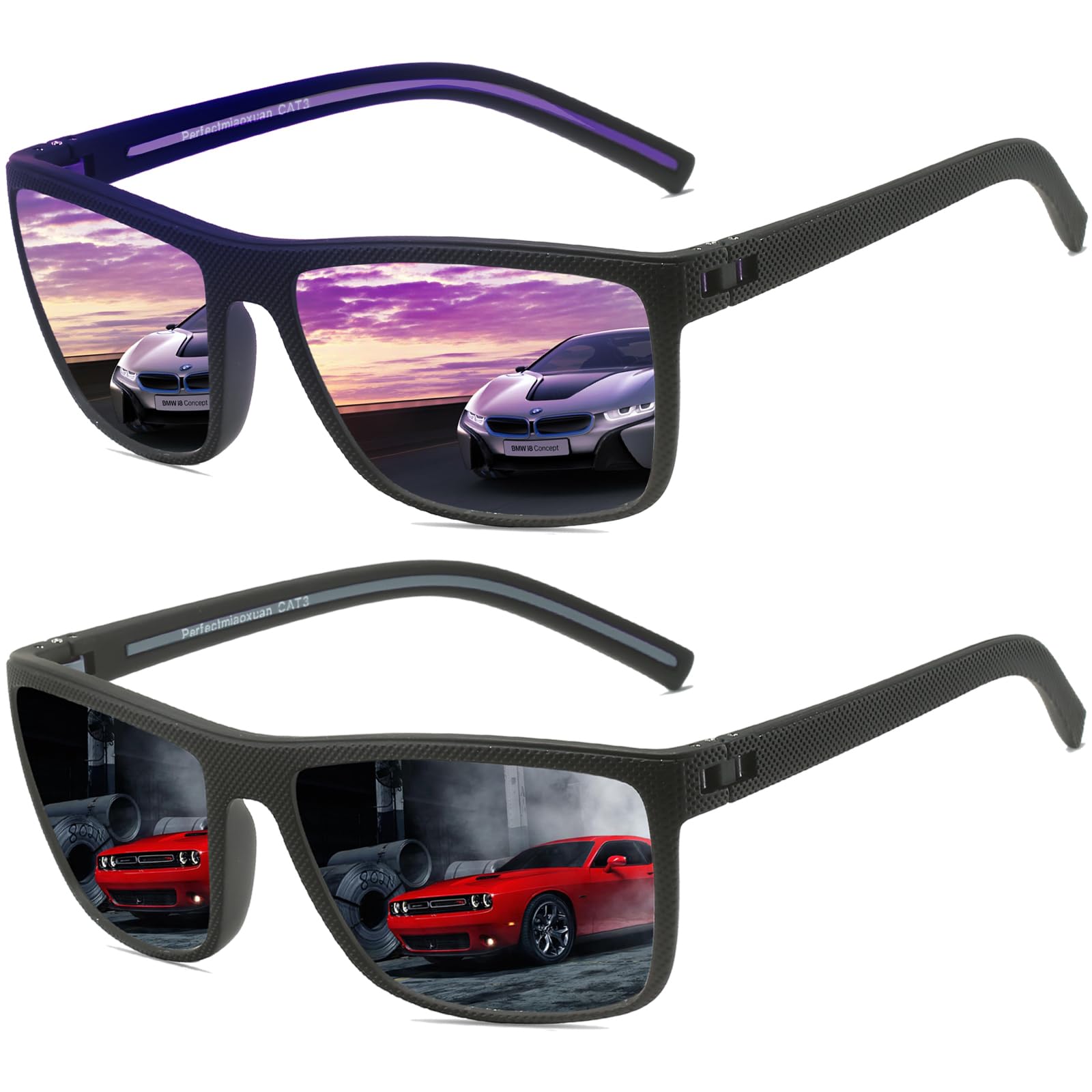 Perfectmiaoxuan Occhiali da sole Polarizzati per uomo donna Guidare la Pesca all'aperto Montatura infrangibile Occhiali Quadrata TR90 Montatura Leggero Protezione UV400 Sunglasses
