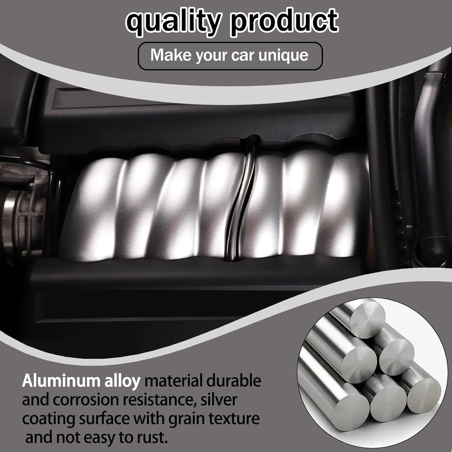 Lcojicep Car Engine Air Inlet Decoration Sticker Compatible with Corvette C6 2005-2013 Aluminum Alloy Hood Engine Trim Sticker Interior Accessories (Silver)