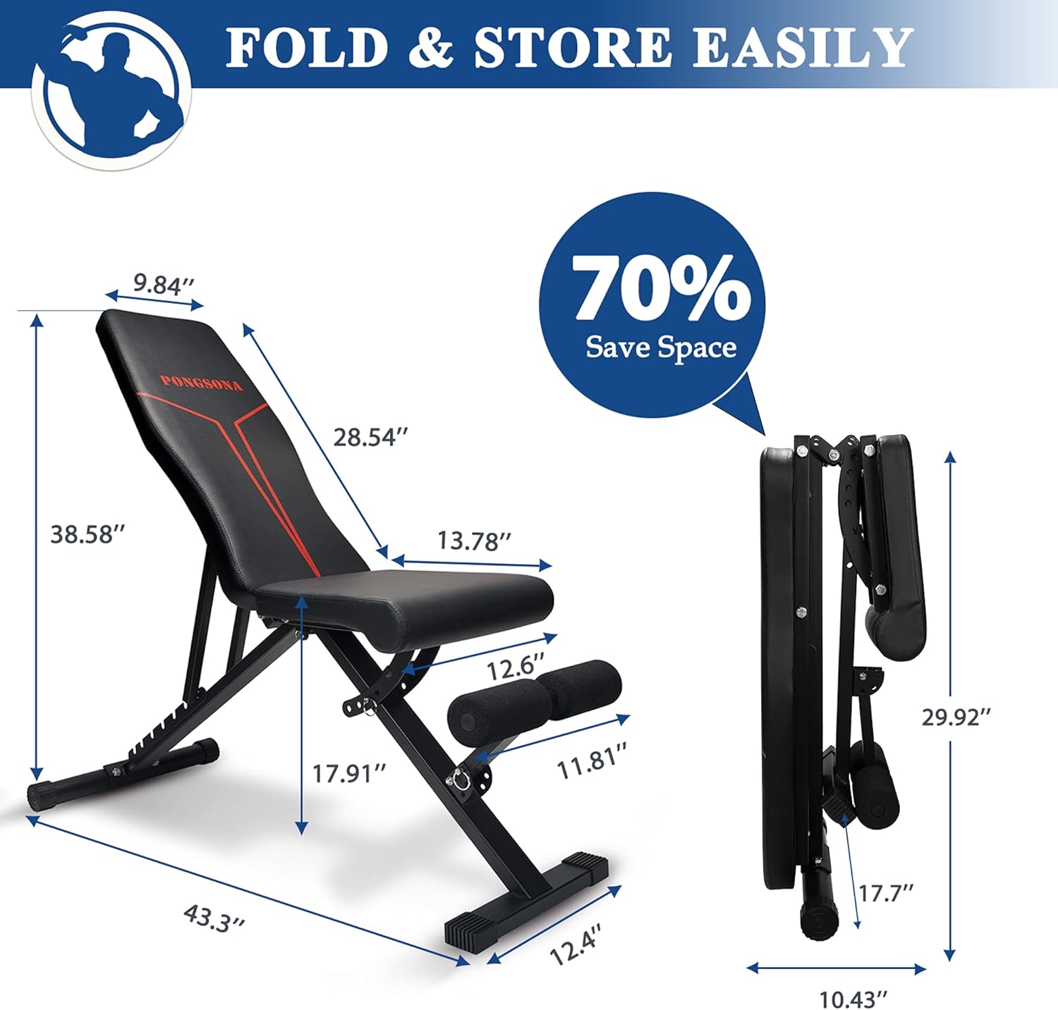 Pongsona Adjustable Weight Bench - Utility Weight Bench for Full Body Workout - Strength Training Benches for Home Gym, Multi-Purpose Foldable Incline Decline Bench : Sports & Outdoors