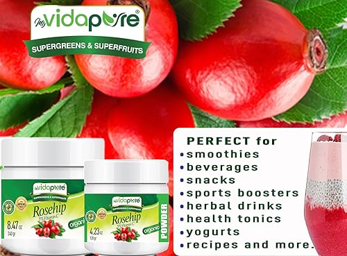 Miniatura 5 de MYVIDAPURE Polvo de rosa mosqueta con vitamina C pura y cruda superalimento, 4.23 onzas, 4.23 oz para batidos, bebidas, yogures, postres,
