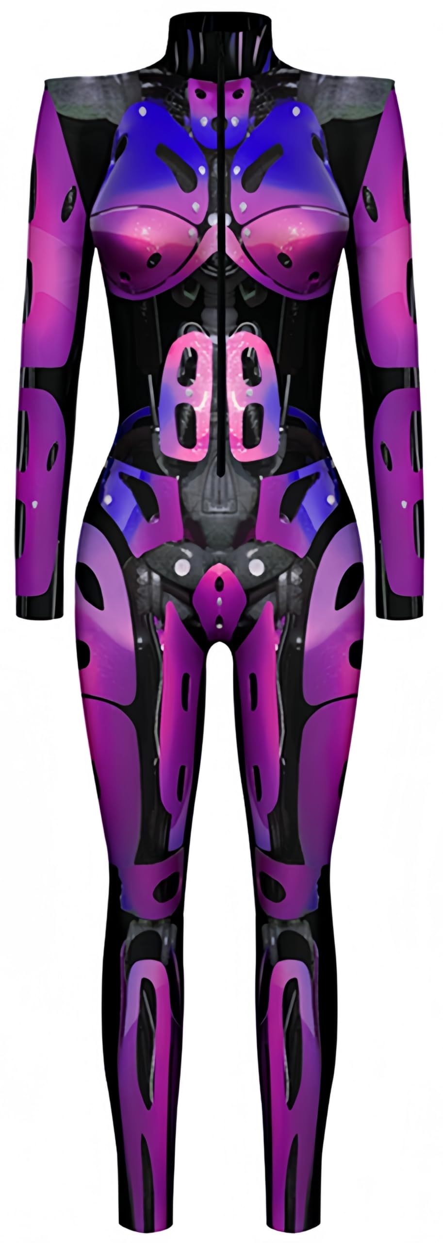 Ocean Plus Tuta Intera Aderente da Donna a Maniche Lunghe con Collo Alto e Cerniera Lampo Body Stampato con Motivi Abito Feste Carnevale Halloween