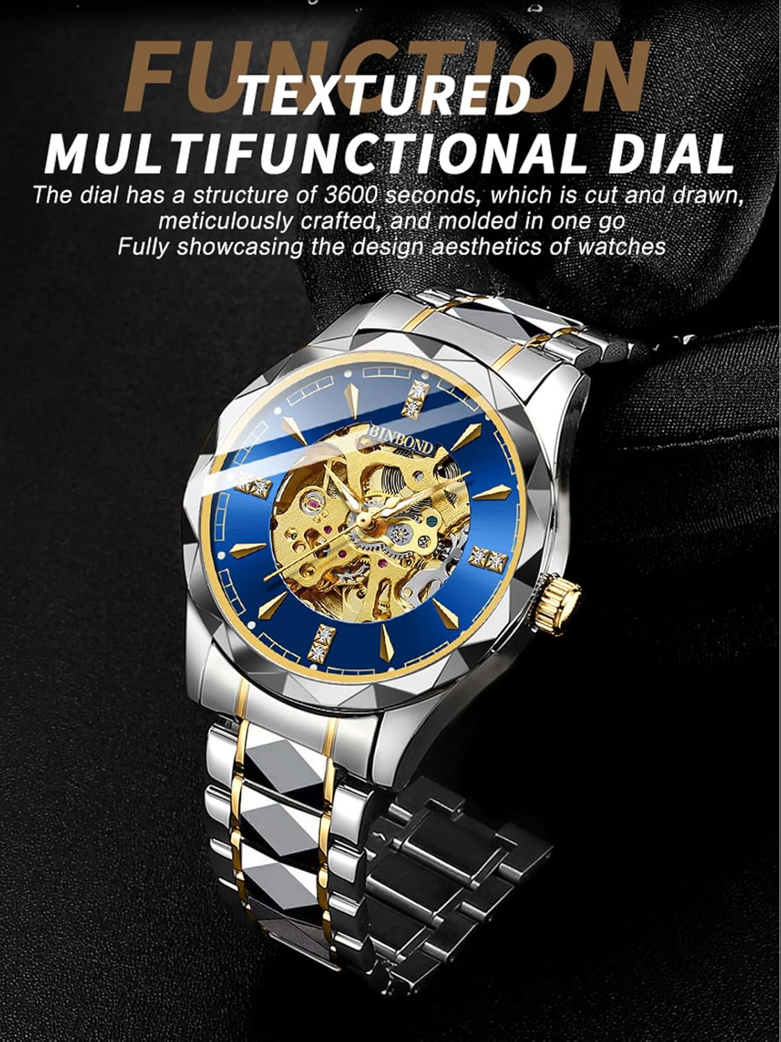 Men's Automatic Mechanical Watches for Men Business Dress Luminous Waterproof Luxury Diamond Men's Watch Gold Dial - Image 7
