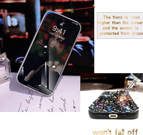 Miniatura 6 de Cavdycidy Funda compatible con iPhone 15 Pro para mujer, funda de lujo muy brillante con diamantes de imitación de cristal brillante 3D con