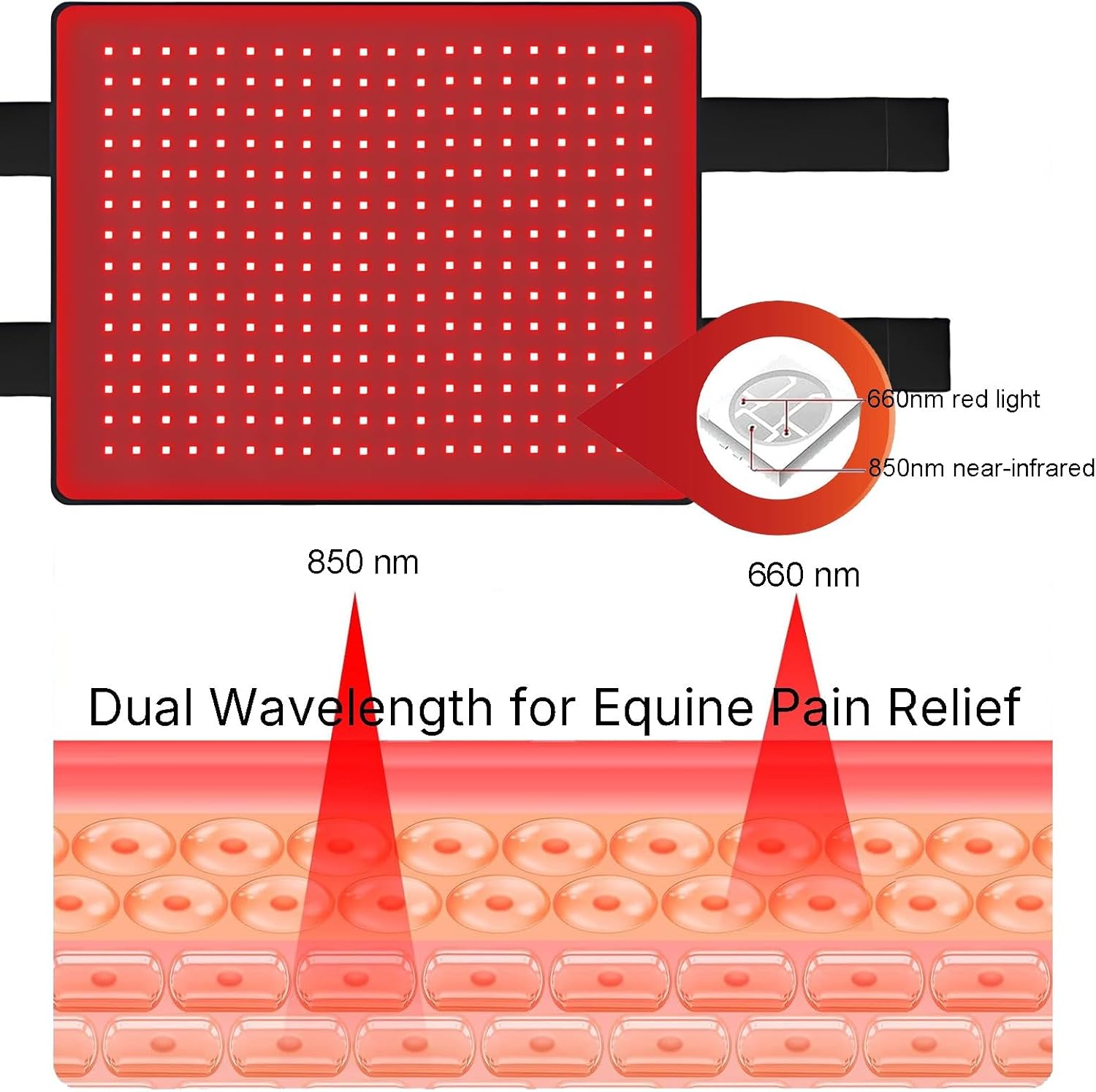 27x35-Inch Cordless Near Infrared Light Therapy Pad for Horses – Equine Red Light Therapy for Back, Hindquarters, and Abdomen with Adjustable Straps and Auto Shut-Off Timer