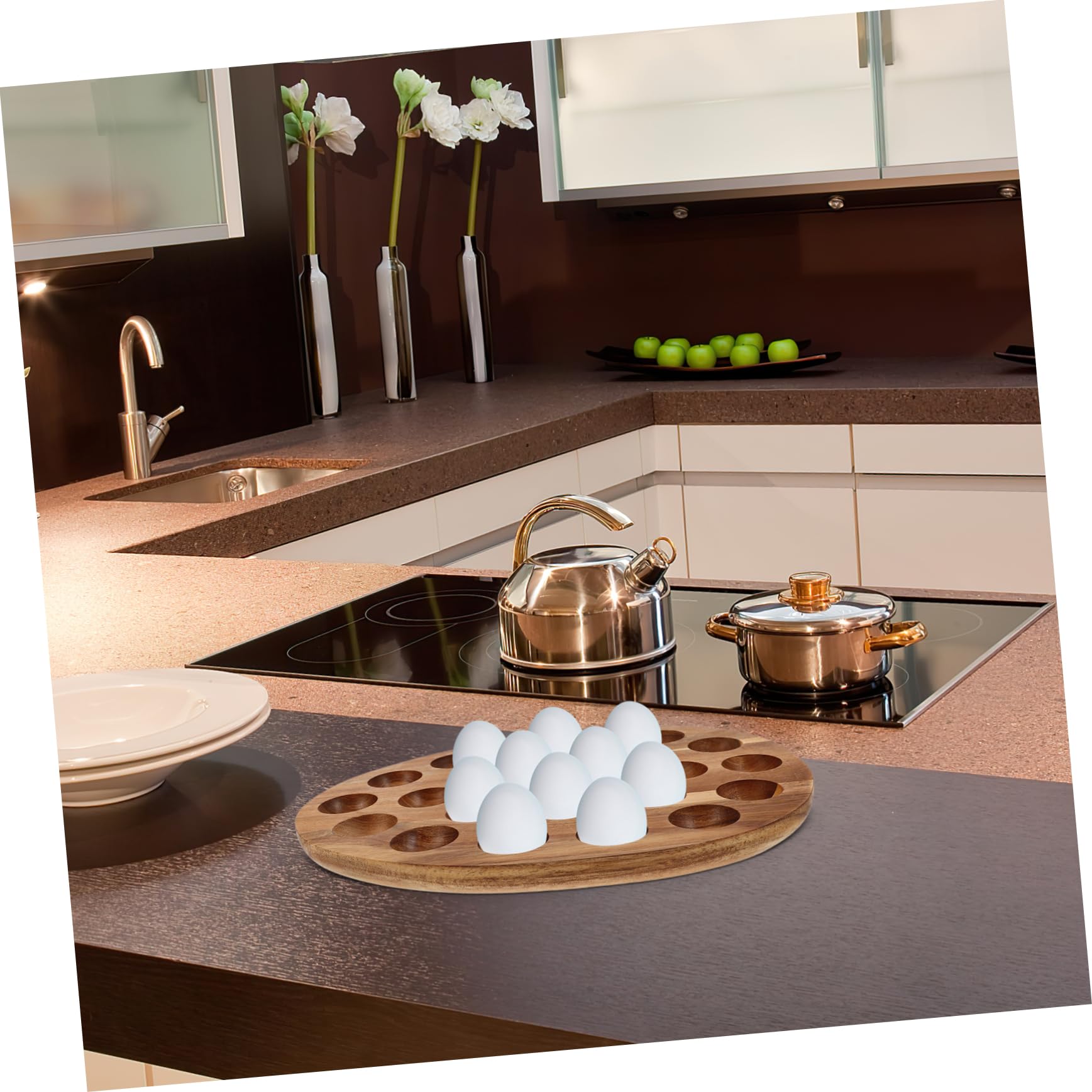Cabilock Bandeja para Huevos Organizador de Huevos 24 Compartimentos de Madera Natural Almacenamiento Resistente para Nevera y Cocina para Uso Familiar y Mesa de Comedor
