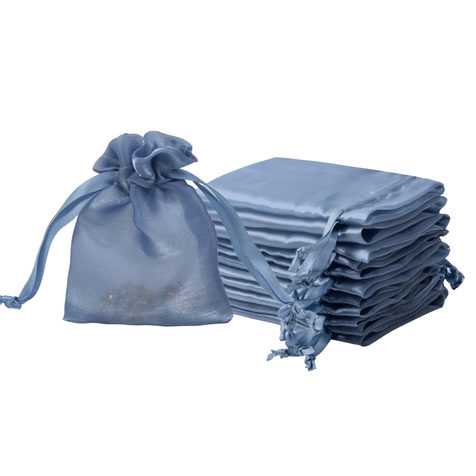 QIANF 20 Pcs Dark Blue Small Organza Bags 3X4 inch for Wedding Favors with Drawstring, Mini Mesh Gift Bags Jewelry Pouch for Candy Bridal Shower Party Favor Baby Shower Christmas