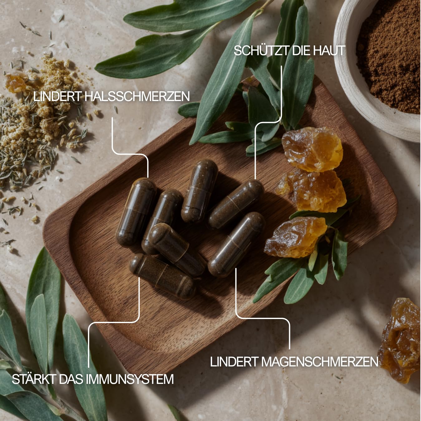 Propolis Pur 500mg – Haut, Halsschmerzen, Magengesundheit & Kopfhaut – Natürliches Antibiotikum der Bienen – 100% Vegan – 60 Kapseln (1-2 Monate) – Frankreich