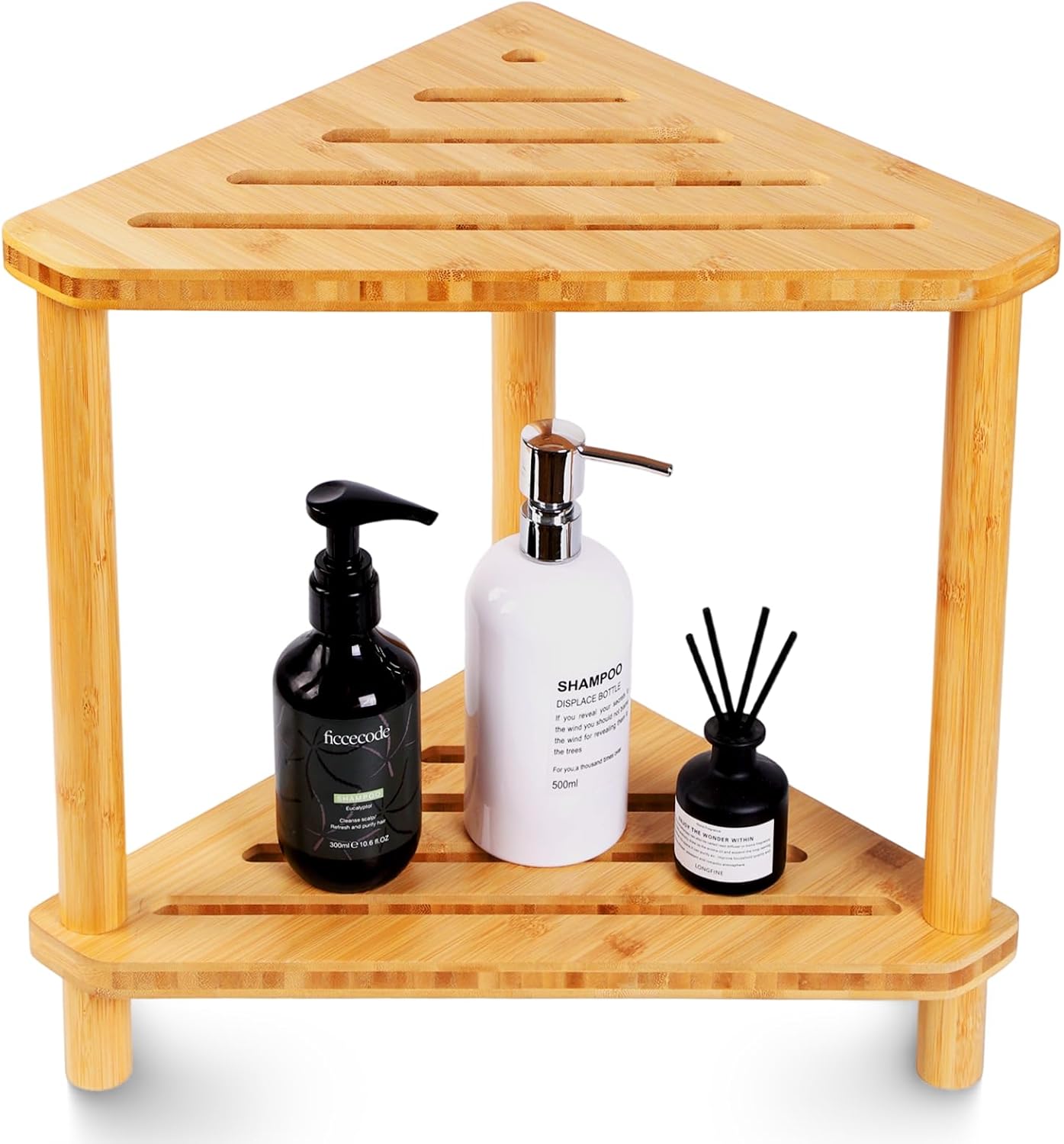 Corner Shower Stool for Inside Shower Bamboo 2-Tier Waterproof Shower Bench Small Spaces,Shower Foot Rest with Storage Shelf Bath Seat