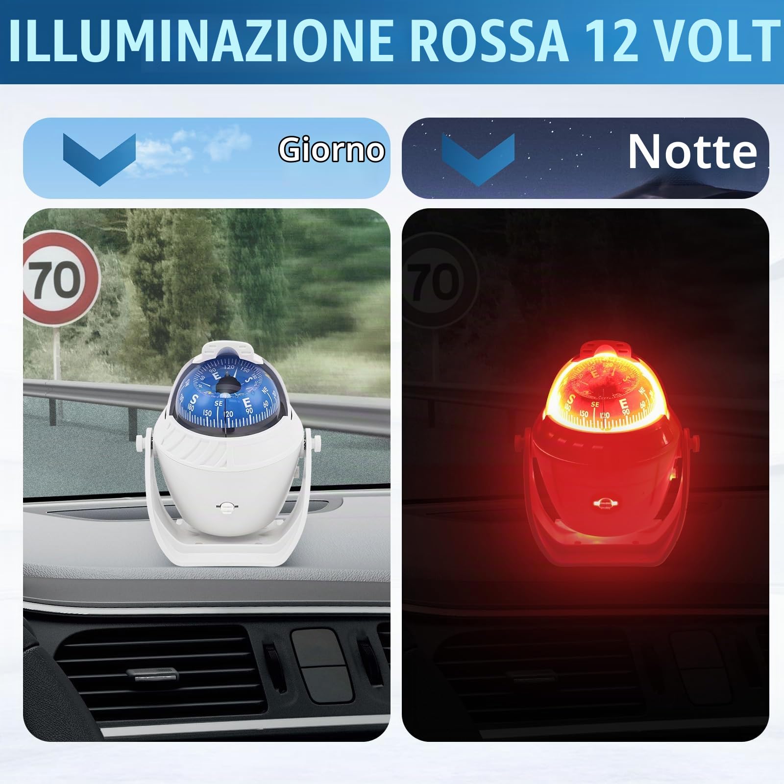 Maso Bussola di navigazione elettronica per auto, barca, marina, militare, LED, luce rossa rotante, per campeggio, escursionismo, alpinismo