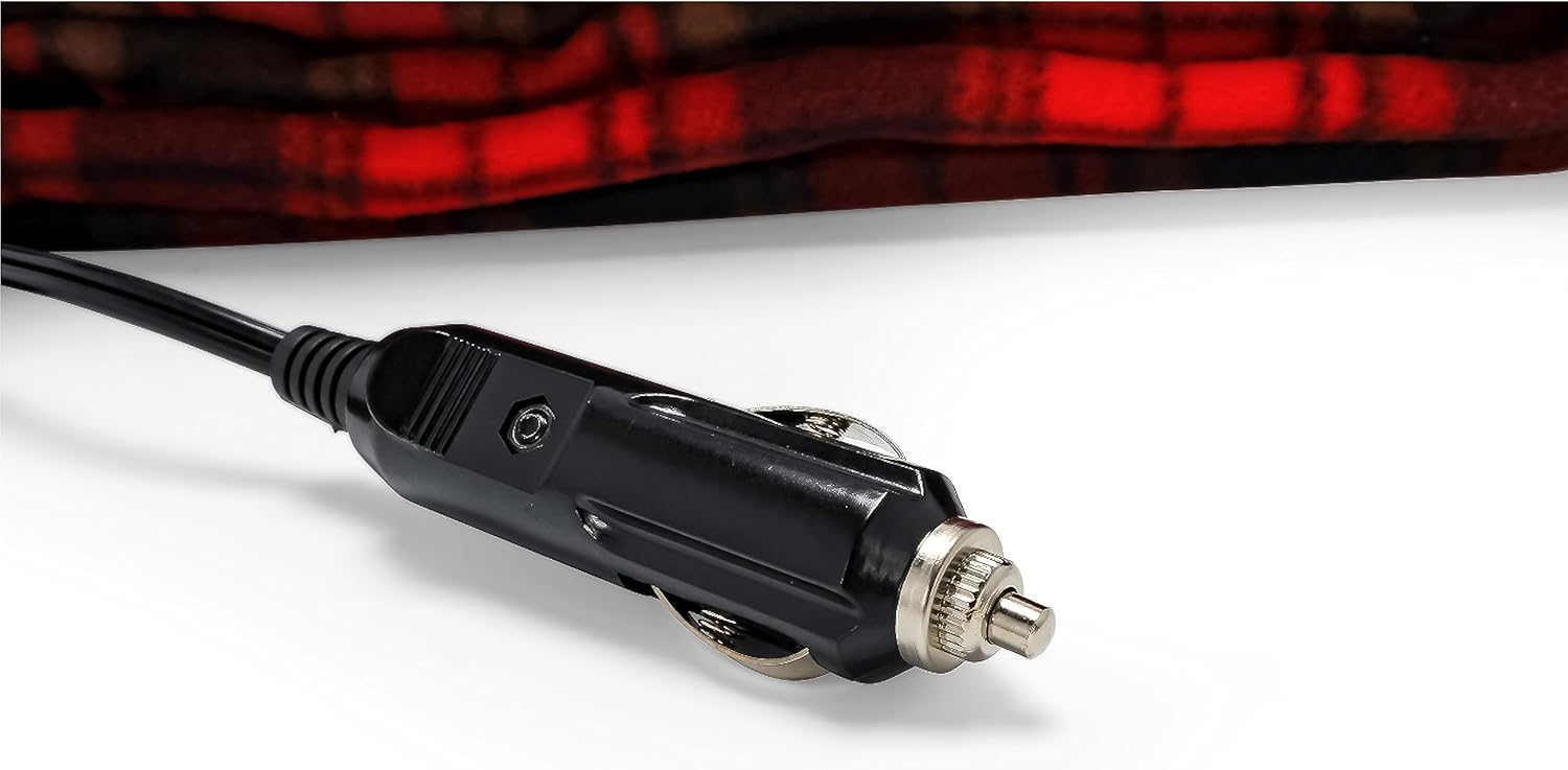 Camco Car & RV Heated Travel Blanket - Electric Blanket Features 7-Ft Power Cord Compatible w/Vehicle 12V Power Outlets - Measures 59” x 43” - Polar Fleece w/Red & Black Plaid Design (42804) - Image 7