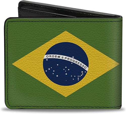 Miniatura 2 de Buckle-Down Billetera para hombre, plegable, banderas de Brasil, cuero vegano, multicolor, 4.0 x 3.5 pulgadas, Multi, Buckle-down Billetera, Bifold