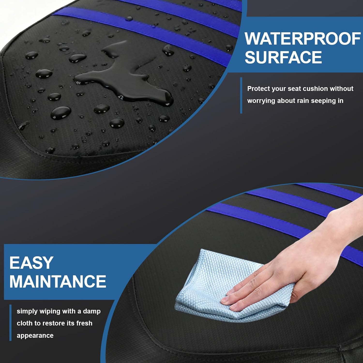 ATV Seat Cover Non-Slip Soft Waterproof for Raptor 700 700R 2006-2024, High Elastic Leather Blue