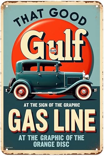 Gulf Gasoline Fuel Retro Gas Station Tin Sign Vintage Automotive Metal Sign Print Aesthetic for Garden Yard Bar Porch Home Bedroom Kitchen Wall