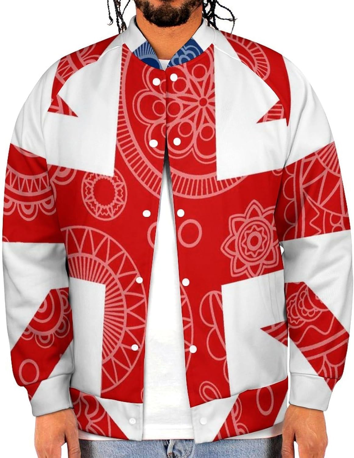 British Flag Paisley Pattern Novelty Men's Baseball Jackets Causal Sweatshirt Button Top Long Sleeve Coat