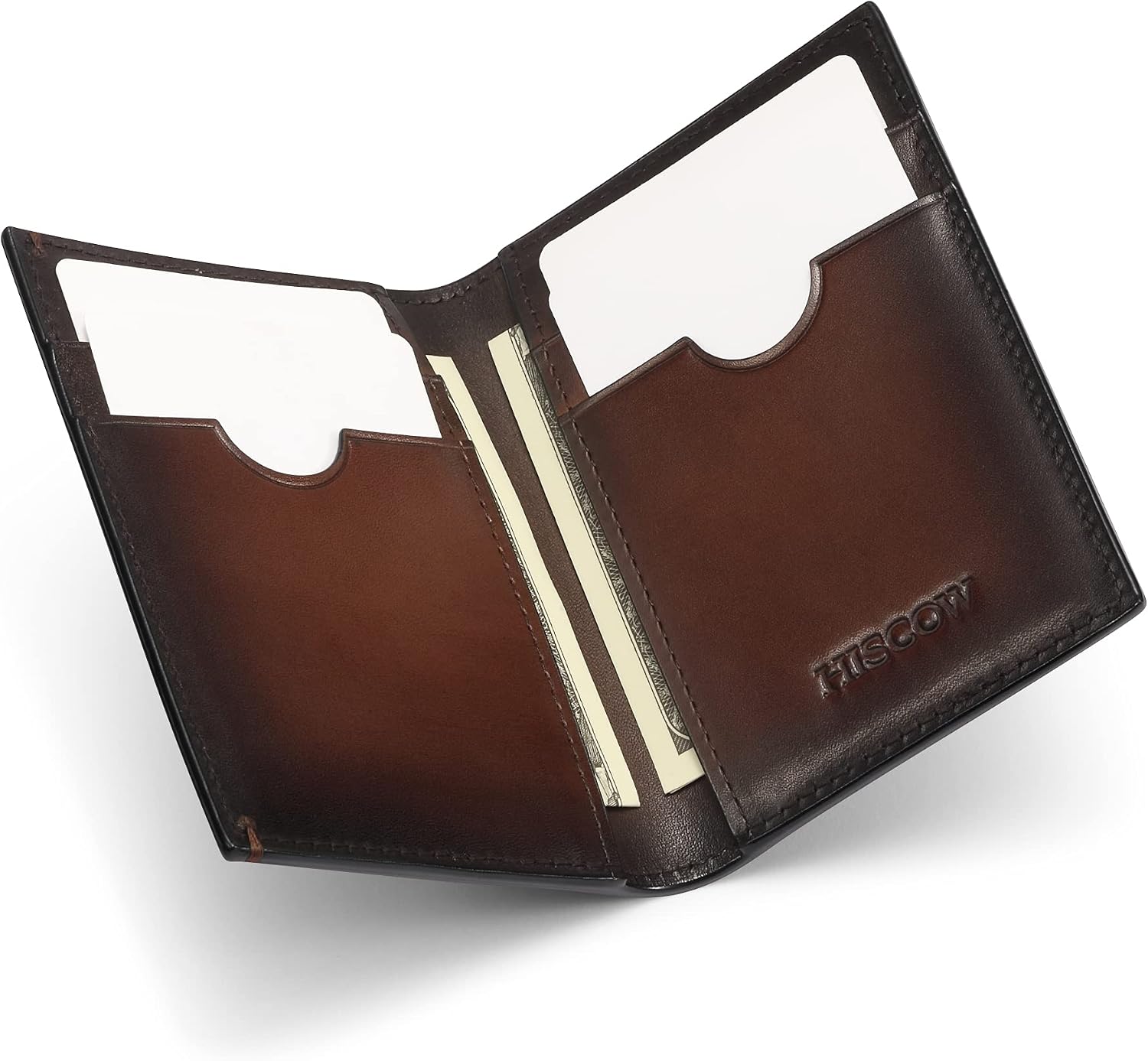 HISCOW Slim Leather Credit Card Holder 4cc for Men & Women, Italian Calfskin (Brush-Off Coffee)