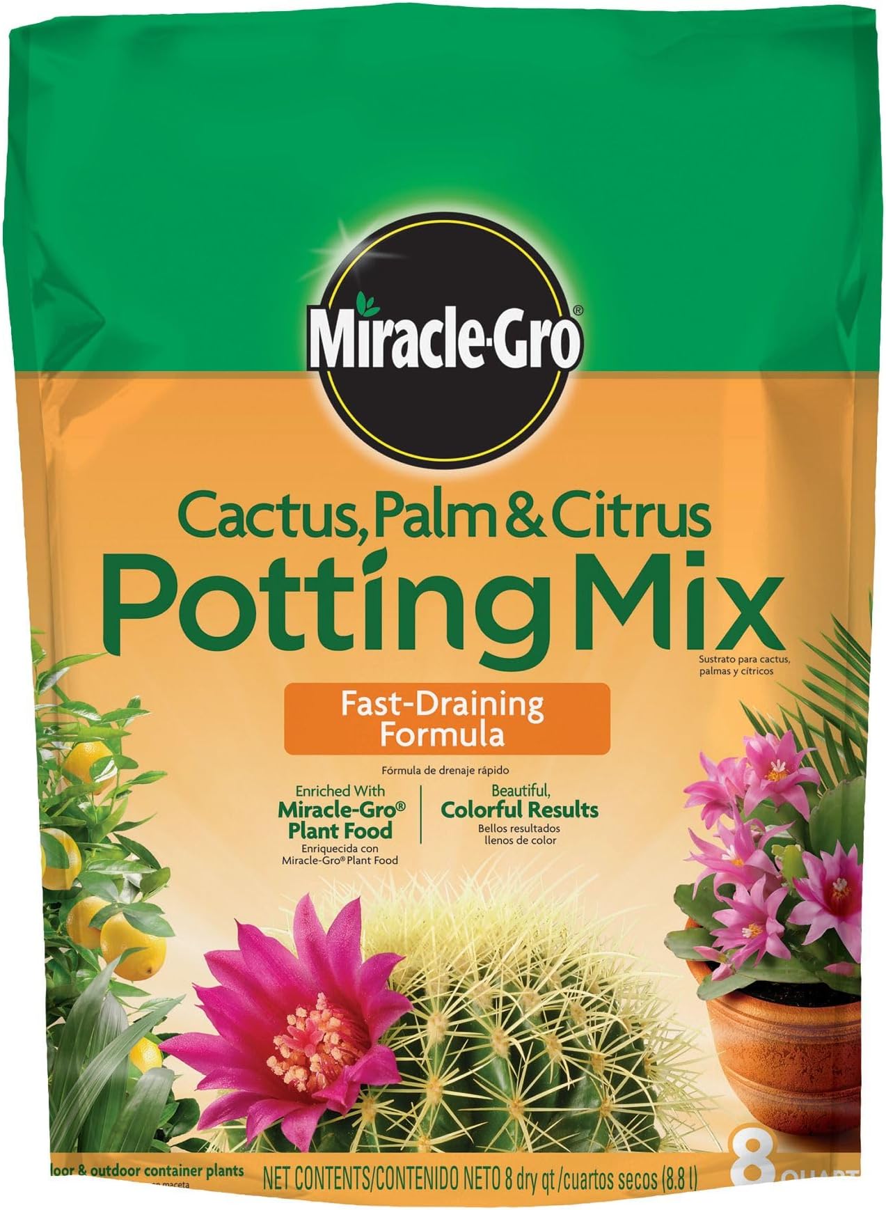 Miracle-Gro Cactus, Palm and Citrus Potting Mix, For Indoor or Outdoor Potted Plants, Great for Succulents, 8 qt.