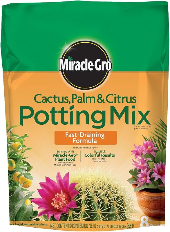 Mezcla para macetas de cactus, palmeras y cítricos Miracle-Gro, 8 qt. | Mezcla para macetas de palma y cítricos, para plantas de interior o exterior, ideal para suculentas