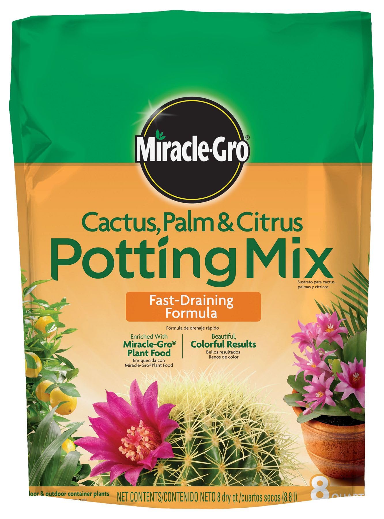 Miracle-Gro Cactus, Palm and Citrus Potting Mix, For Indoor or Outdoor Potted Plants, Great for Succulents, 8 qt.