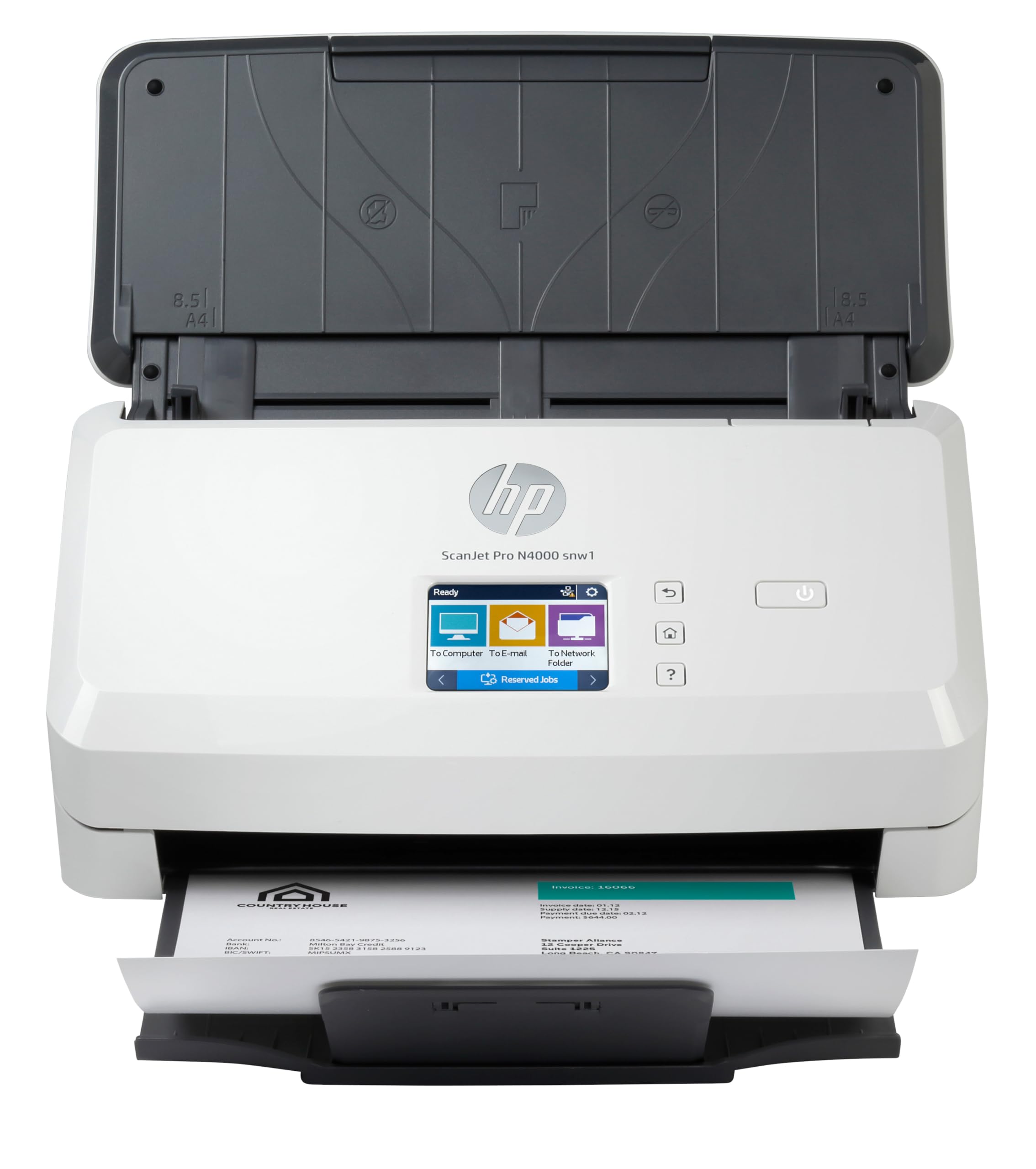 HP ScanJet Pro N4000 snw1, Scanner, Einzelblattzufuhr, 50-Blatt ADF, Ethernet, USB 3.0, Wi-Fi, bis zu 4.000 Seiten täglich, Kurzbefehle, Farbiger Touchscreen