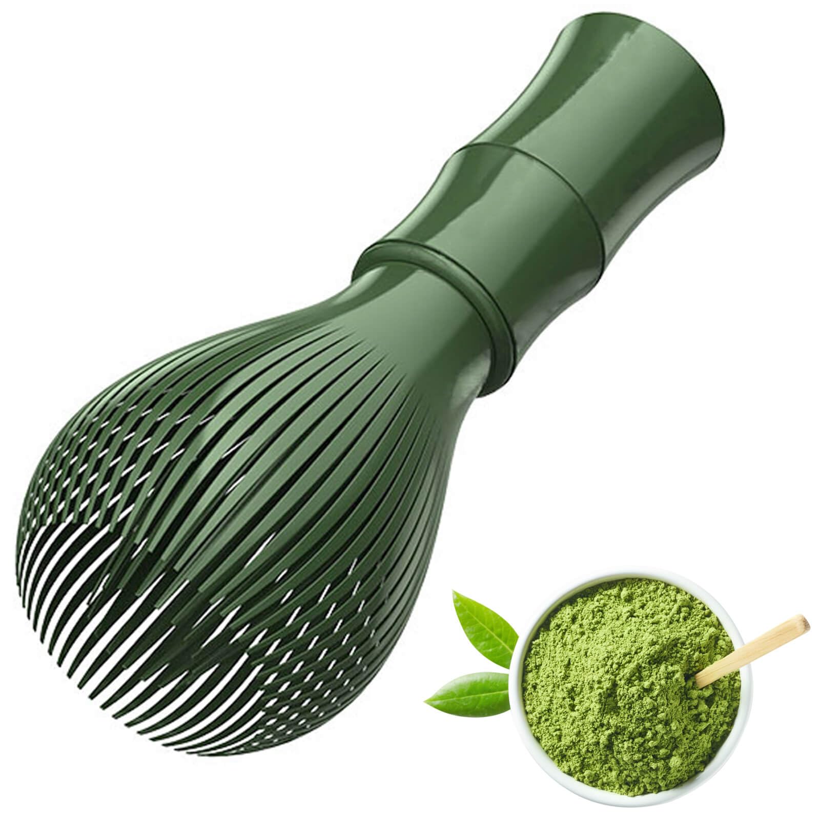 Matcha Whisk, Chasen Matcha Blender, Bamboo Shape, ABS Plastic, Handmade Matcha Brush, Reusable, Burr-free, Mildew Resistant, Washable, Dishwasher Safe, Quick Drying, Easy to Clean and Break, Green : 