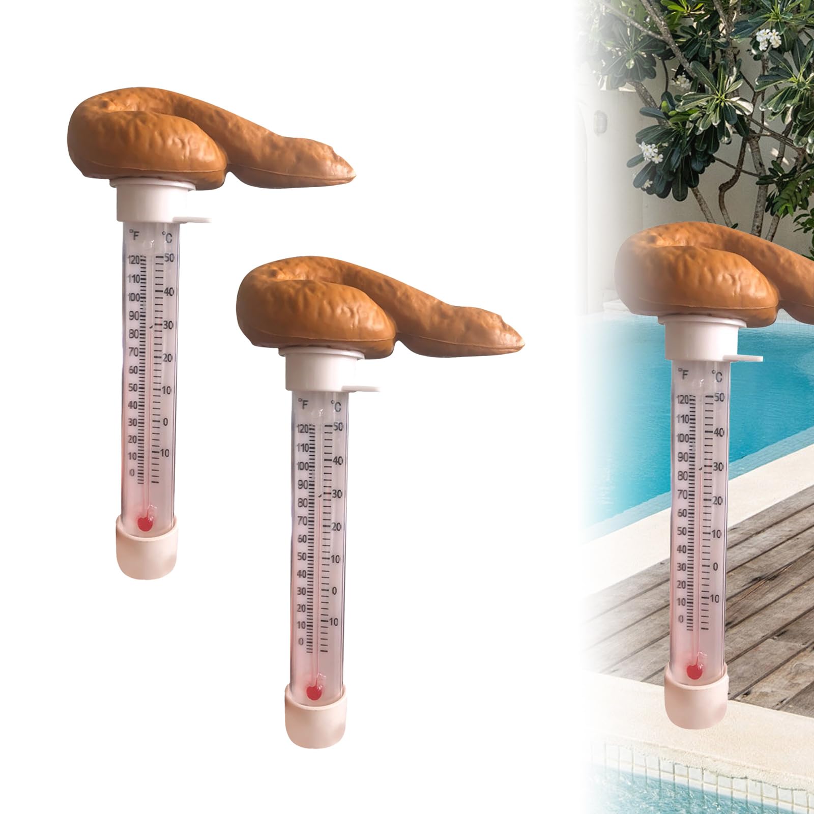 Floating Poop Pools Thermometer, Floating Swimming Pool Thermometer, Poop Shape Prank Water Thermometers, for Spa Hot Tubs Aquariums Pools (2Pcs)