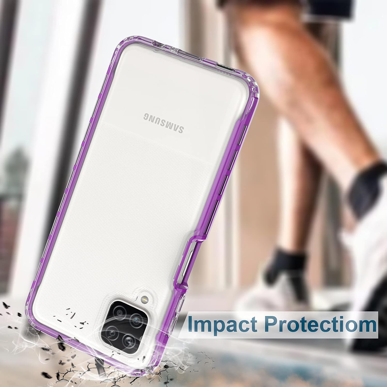 JXVM Crystal Clear Phone Case for Samsung Galaxy A12, Full Body Phone Cover with Built-in Screen Protector Work with Fingerprint ID, Shockproof Bumper, Heavy Duty Drop Proof Cases (Purple)